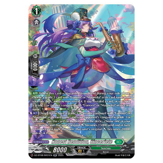 Sincere Dedication, Sinceritie DZ-BT08/SR31EN card from the Cardfight!! Vanguard set Knights 0f Rebirth