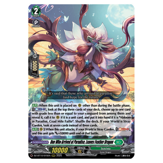 One Who Arrived at Paradise, Leaves Feather Dragon DZ-BT10/015EN card from the Cardfight!! Vanguard set Dragonsoul Resonance