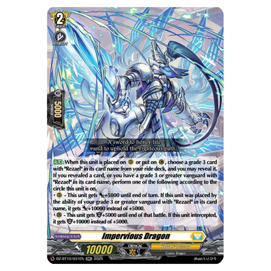 Impervious Dragon DZ-BT10/031EN card from the Cardfight!! Vanguard set Dragonsoul Resonance