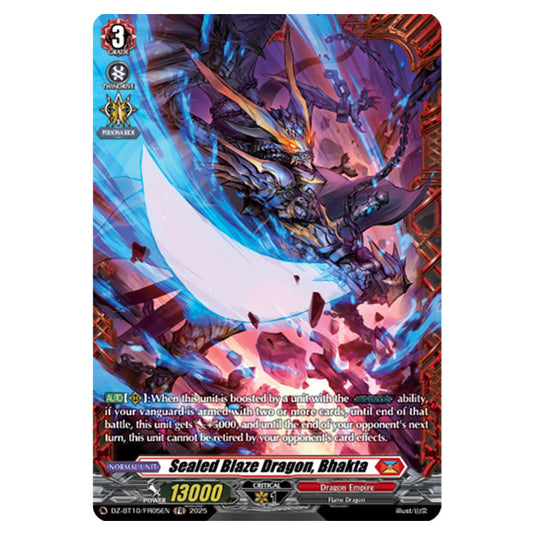 Sealed Blaze Dragon, Bhakta DZ-BT10/FR05EN card from the Cardfight!! Vanguard set Dragonsoul Resonance