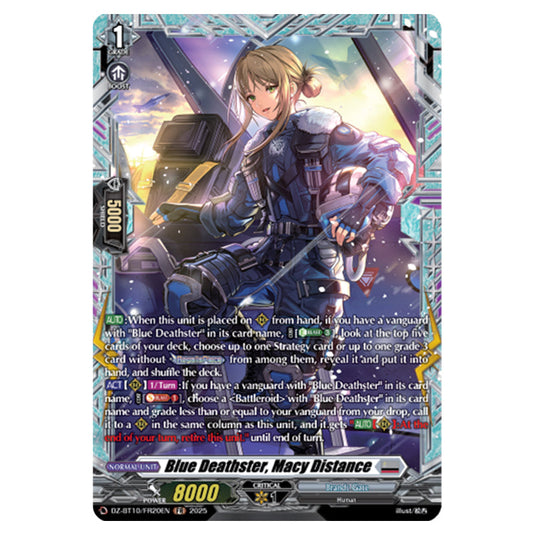 Blue Deathster, Macy Distance DZ-BT10/FR20EN card from the Cardfight!! Vanguard set Dragonsoul Resonance