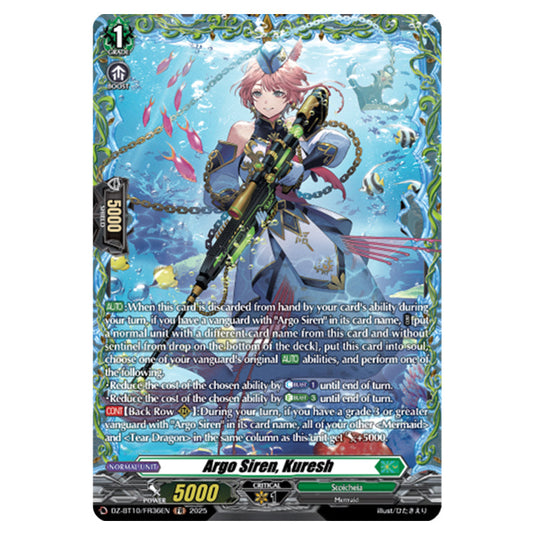 Argo Siren, Kuresh DZ-BT10/FR36EN card from the Cardfight!! Vanguard set Dragonsoul Resonance