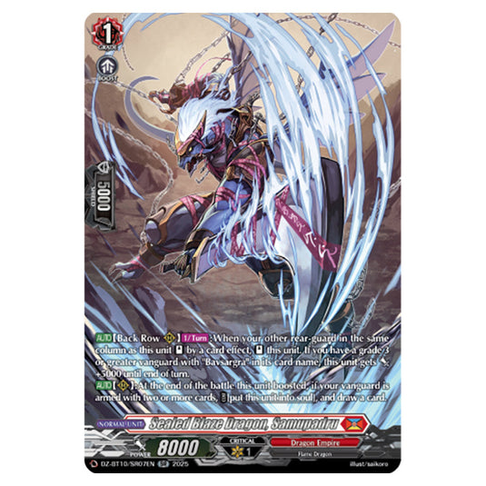 Sealed Blaze Dragon, Samupadru DZ-BT10/SR07EN card from the Cardfight!! Vanguard set Dragonsoul Resonance