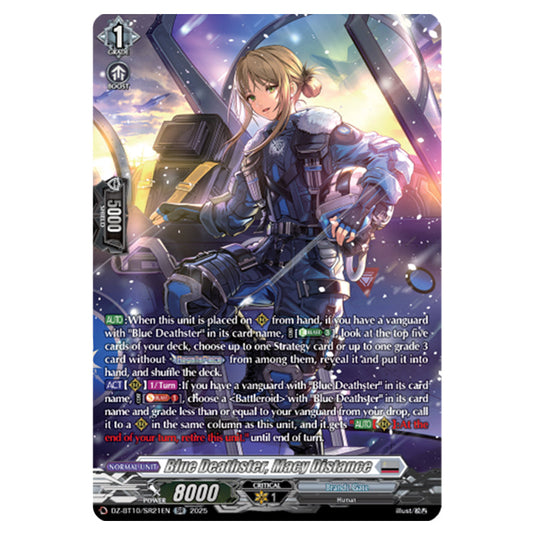 Blue Deathster, Macy Distance DZ-BT10/SR21EN card from the Cardfight!! Vanguard set Dragonsoul Resonance