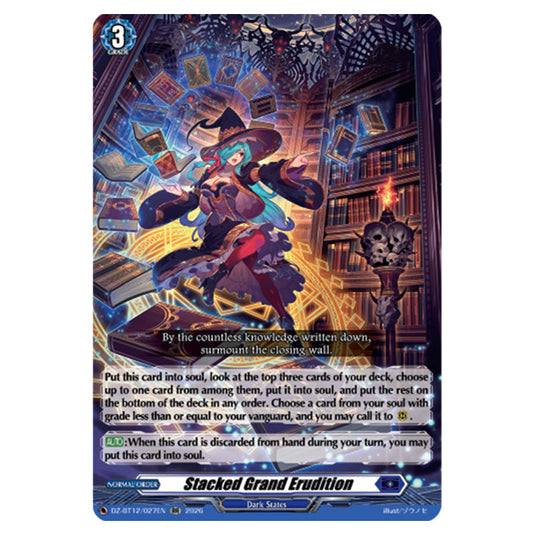 Stacked Grand Erudition DZ-BT12/027EN card from the Cardfight!! Vanguard set Chasm of Lost Souls