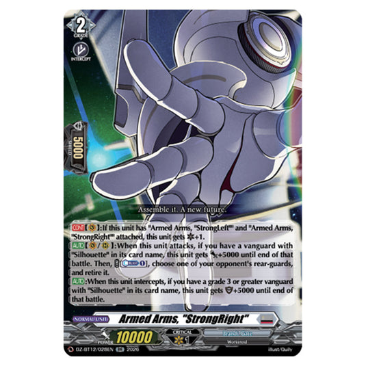Armed Arms, "StrongRight" DZ-BT12/028EN card from the Cardfight!! Vanguard set Chasm of Lost Souls