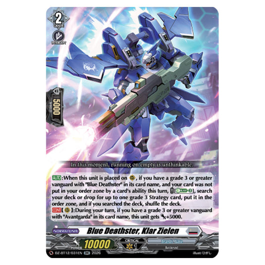 Blue Deathster, Klar Zielen DZ-BT12/031EN card from the Cardfight!! Vanguard set Chasm of Lost Souls