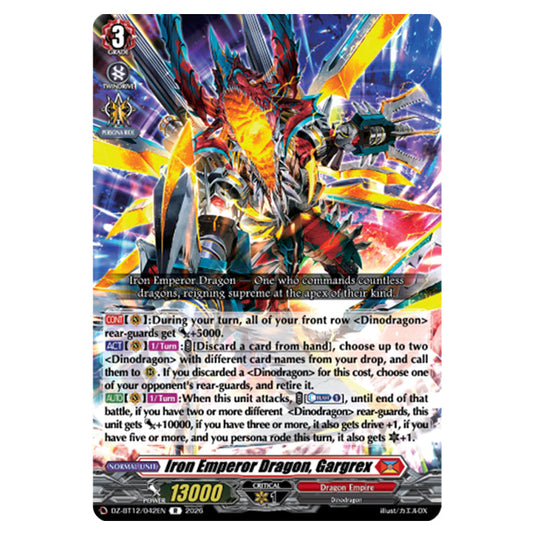 Iron Emperor Dragon, Gargrex DZ-BT12/042EN card from the Cardfight!! Vanguard set Chasm of Lost Souls