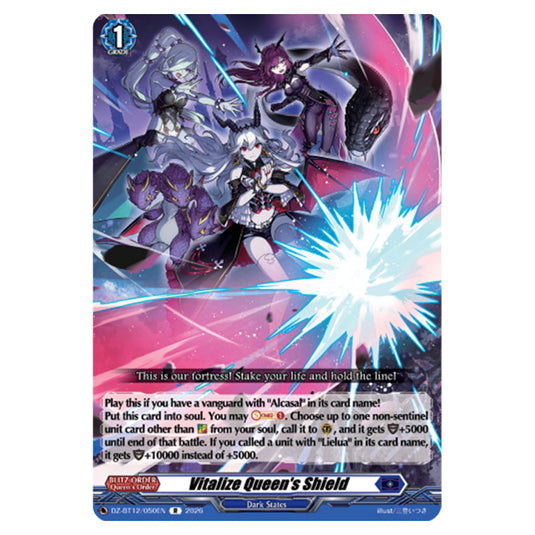 Vitalize Queen's Shield DZ-BT12/050EN card from the Cardfight!! Vanguard set Chasm of Lost Souls