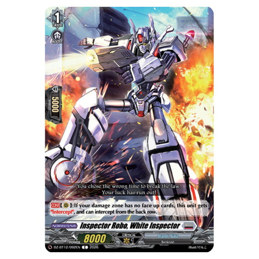 Inspector Robo, White Inspector DZ-BT12/092EN card from the Cardfight!! Vanguard set Chasm of Lost Souls