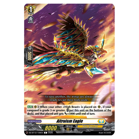 Altruism Eagle DZ-BT12/100EN card from the Cardfight!! Vanguard set Chasm of Lost Souls