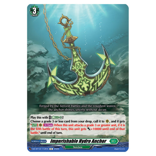 Imperishable Hydro Anchor DZ-BT12/112EN card from the Cardfight!! Vanguard set Chasm of Lost Souls