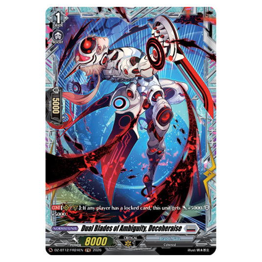 Dual Blades of Ambiguity, Decoheraise DZ-BT12/FR24EN card from the Cardfight!! Vanguard set Chasm of Lost Souls