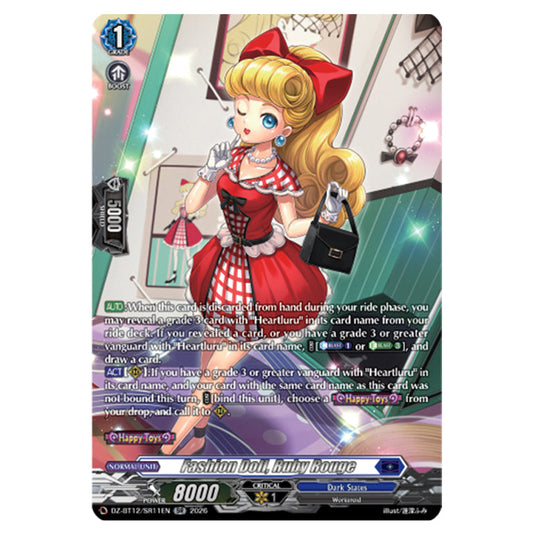 Fashion Doll, Ruby Rouge DZ-BT12/SR11EN card from the Cardfight!! Vanguard set Chasm of Lost Souls