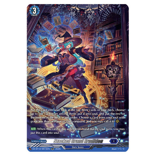 Stacked Grand Erudition DZ-BT12/SR15EN card from the Cardfight!! Vanguard set Chasm of Lost Souls