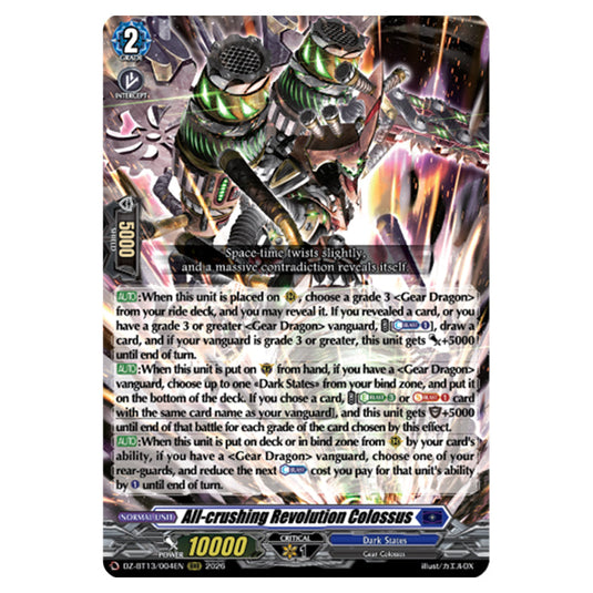 All-crushing Revolution Colossus DZ-BT13/004EN card from the Cardfight!! Vanguard set Parallactic Clash