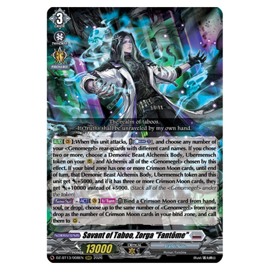 Savant of Taboo, Zorga "Fantôme" DZ-BT13/008EN card from the Cardfight!! Vanguard set Parallactic Clash