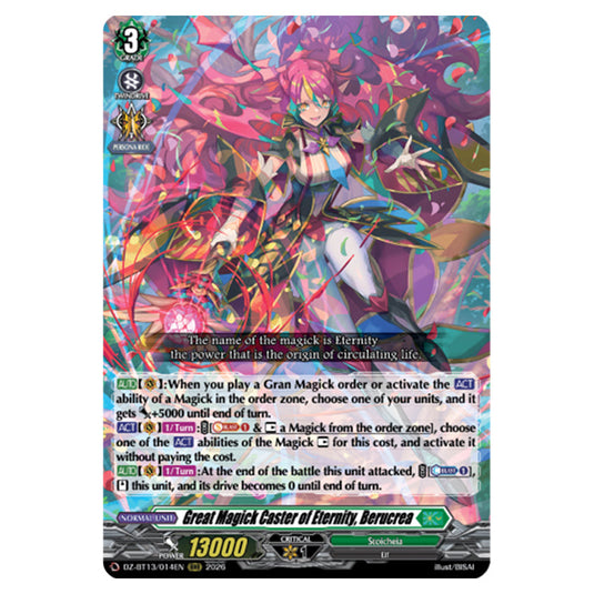 Great Magick Caster of Eternity, Berucrea DZ-BT13/014EN card from the Cardfight!! Vanguard set Parallactic Clash
