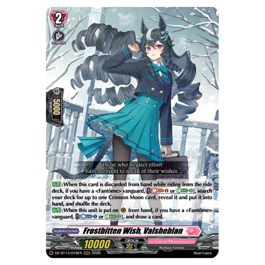 Frostbitten Wish, Valsheblan DZ-BT13/019EN card from the Cardfight!! Vanguard set Parallactic Clash