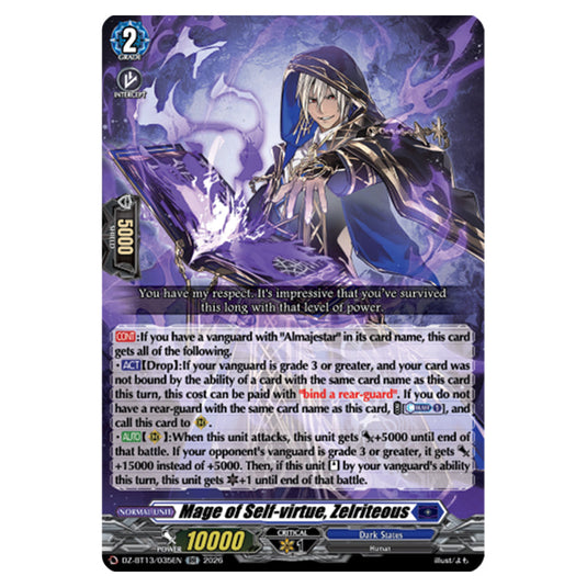 Mage of Self-virtue, Zelriteous DZ-BT13/035EN card from the Cardfight!! Vanguard set Parallactic Clash