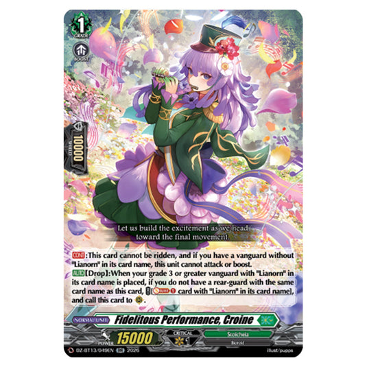 Fidelitous Performance, Croine DZ-BT13/049EN card from the Cardfight!! Vanguard set Parallactic Clash