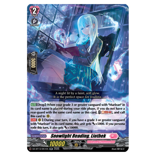Snowlight Reading, Liothek DZ-BT13/051EN card from the Cardfight!! Vanguard set Parallactic Clash