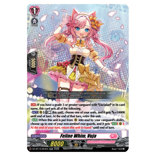 Feline Whim, Vuja DZ-BT13/054EN card from the Cardfight!! Vanguard set Parallactic Clash