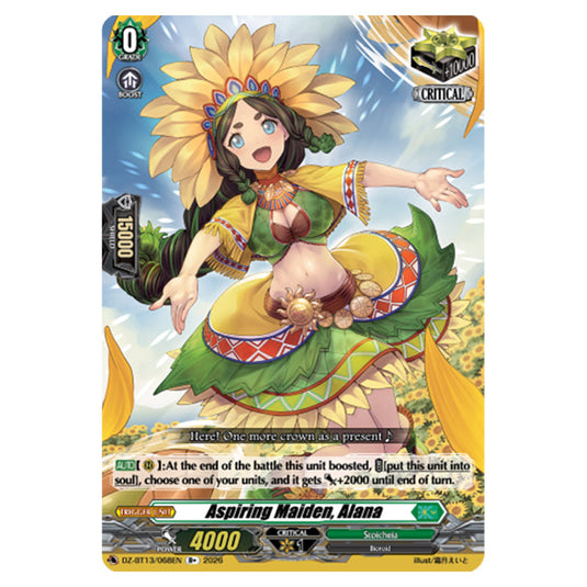 Aspiring Maiden, Alana DZ-BT13/068EN card from the Cardfight!! Vanguard set Parallactic Clash