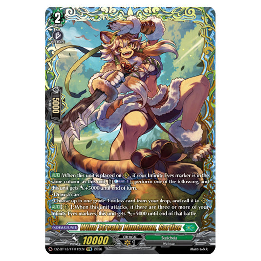 Wind Streaks Huntsman, Gartise DZ-BT13/FFR15EN card from the Cardfight!! Vanguard set Parallactic Clash
