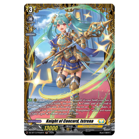 Knight of Concord, Istrena DZ-BT13/FR32EN card from the Cardfight!! Vanguard set Parallactic Clash