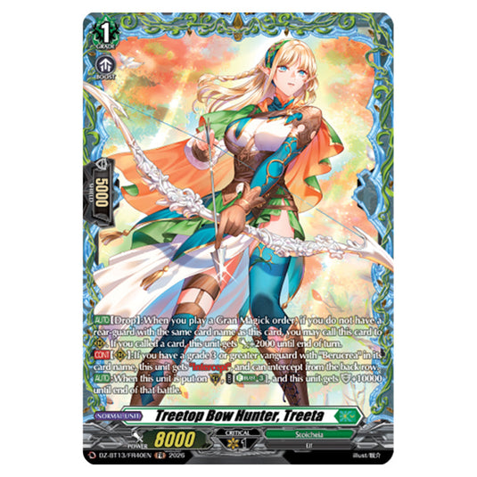 Treetop Bow Hunter, Treeta DZ-BT13/FR40EN card from the Cardfight!! Vanguard set Parallactic Clash
