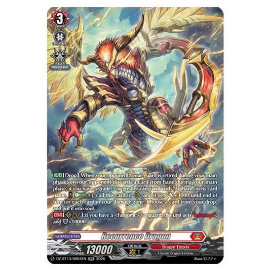 Recurrence Dragon DZ-BT13/SR04EN card from the Cardfight!! Vanguard set Parallactic Clash