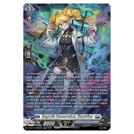 Regrain Researcher, Hendrina DZ-BT13/SR22EN card from the Cardfight!! Vanguard set Parallactic Clash