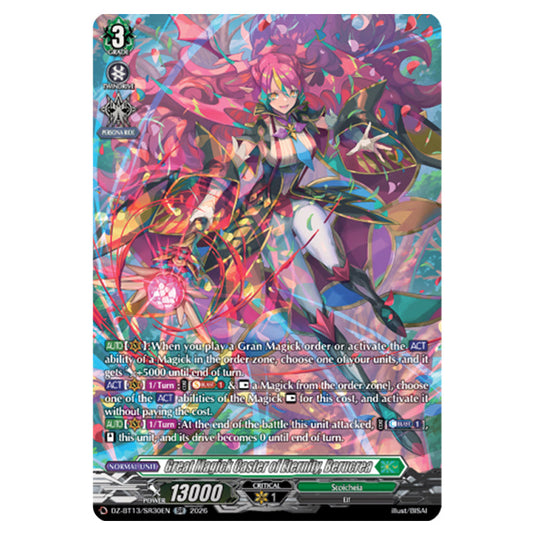 Great Magick Caster of Eternity, Berucrea DZ-BT13/SR30EN card from the Cardfight!! Vanguard set Parallactic Clash