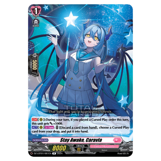 Stay Awake, Caravia DZ-LBT01/061EN card from the Cardfight!! Vanguard set Lyrical Monasterio Sparkling Stars!