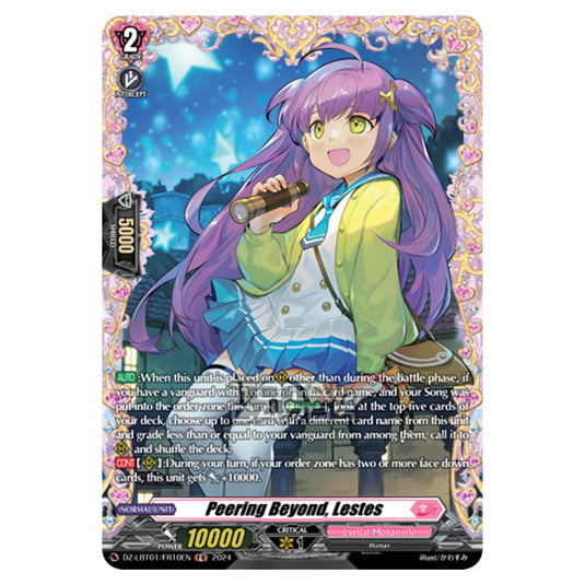 Peering Beyond, Lestes DZ-LBT01/FR10EN card from the Cardfight!! Vanguard set Lyrical Monasterio Sparkling Stars!