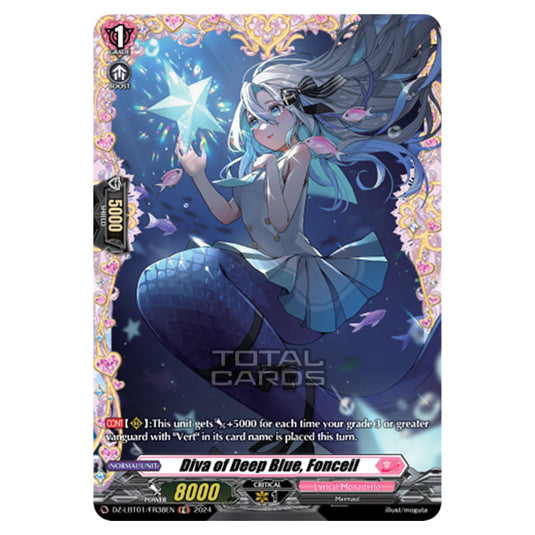 Diva of Deep Blue, Fonceil DZ-LBT01/FR38EN card from the Cardfight!! Vanguard set Lyrical Monasterio Sparkling Stars!