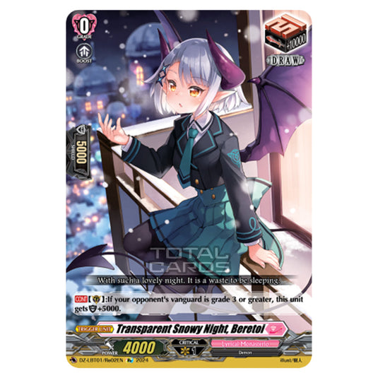 Transparent Snowy Night, Beretoi DZ-LBT01/Re02EN card from the Cardfight!! Vanguard set Lyrical Monasterio Sparkling Stars!