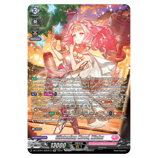 Glistening Mood, Michu DZ-LBT01/SR04EN card from the Cardfight!! Vanguard set Lyrical Monasterio Sparkling Stars!