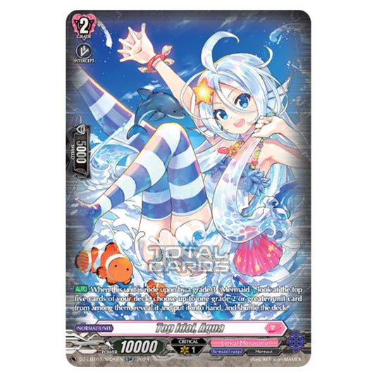 Top Idol, Aqua DZ-LBT01/SR26EN card from the Cardfight!! Vanguard set Lyrical Monasterio Sparkling Stars!