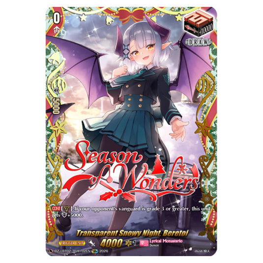 Transparent Snowy Night, Beretoi DZ-LBT02/TGR+02EN card from the Cardfight!! Vanguard set Lyrical Monasterio Season of Wonders