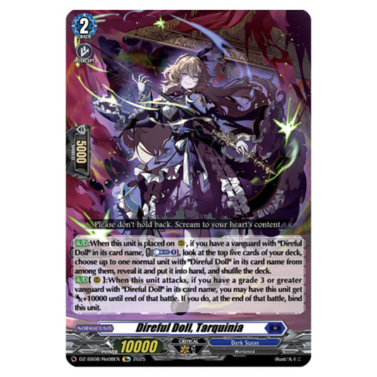 Direful Doll, Tarquinia DZ-SS08/Re08EN card from the Cardfight!! Vanguard set Festival Booster 2025