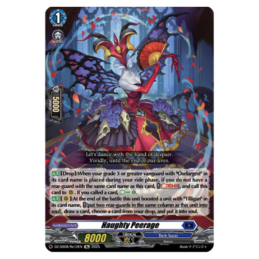 Haughty Peerage DZ-SS08/Re12EN card from the Cardfight!! Vanguard set Festival Booster 2025