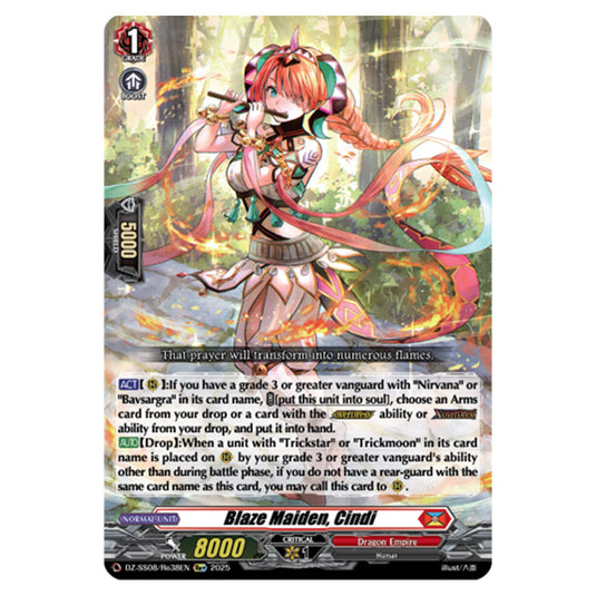 Blaze Maiden, Cindi DZ-SS08/Re38EN card from the Cardfight!! Vanguard set Festival Booster 2025