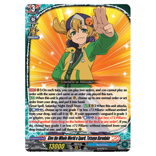 Give the Whole World a Spark, Tetsuya Kurodake DZ-TB01/009EN card from the Cardfight!! Vanguard set Future Card Buddyfight