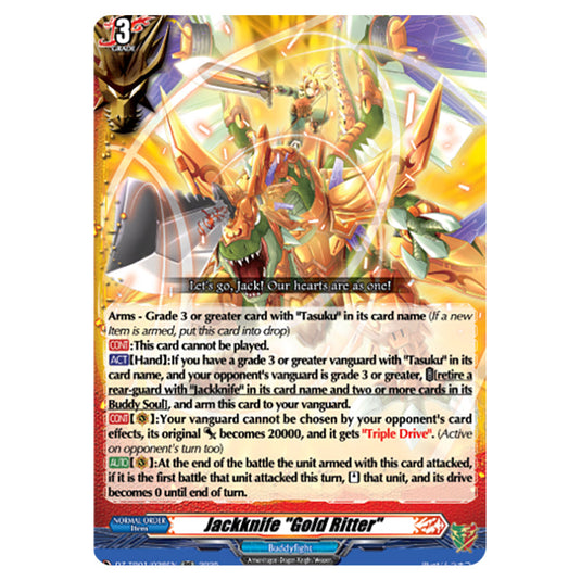 Jackknife "Gold Ritter" DZ-TB01/028EN card from the Cardfight!! Vanguard set Future Card Buddyfight