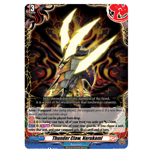 Thunder Claw, Narukami DZ-TB01/075EN card from the Cardfight!! Vanguard set Future Card Buddyfight