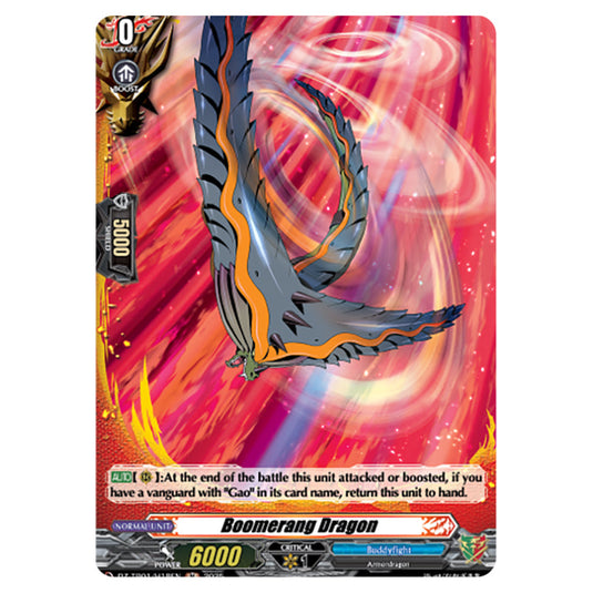 Boomerang Dragon DZ-TB01/H18EN card from the Cardfight!! Vanguard set Future Card Buddyfight