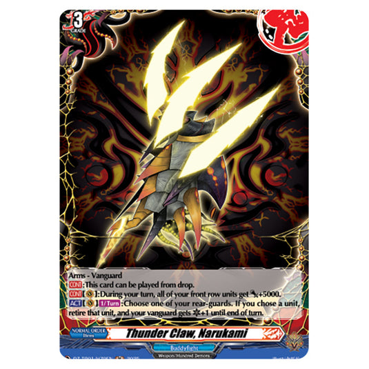 Thunder Claw, Narukami DZ-TB01/H79EN card from the Cardfight!! Vanguard set Future Card Buddyfight
