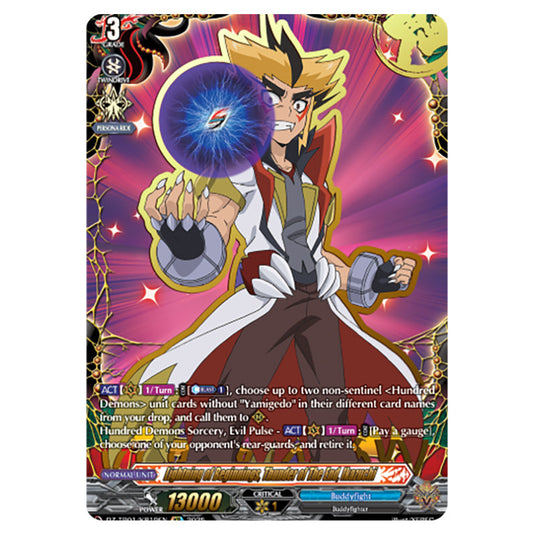 Lightning of Beginnings, Thunder of The End, Ikazuchi DZ-TB01/KR19EN card from the Cardfight!! Vanguard set Future Card Buddyfight